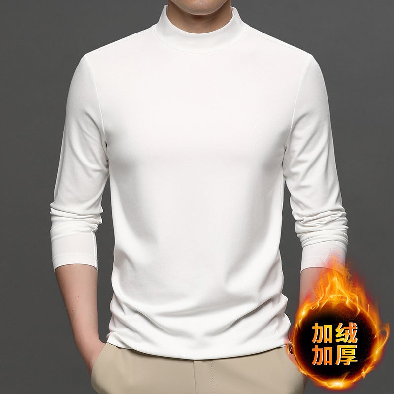 Winter New Men'S Velvet T-Shirt Color With Mulberry Silk Semi-High Collar Thick Base Shirt Casual Men'S 2024 - Image 1
