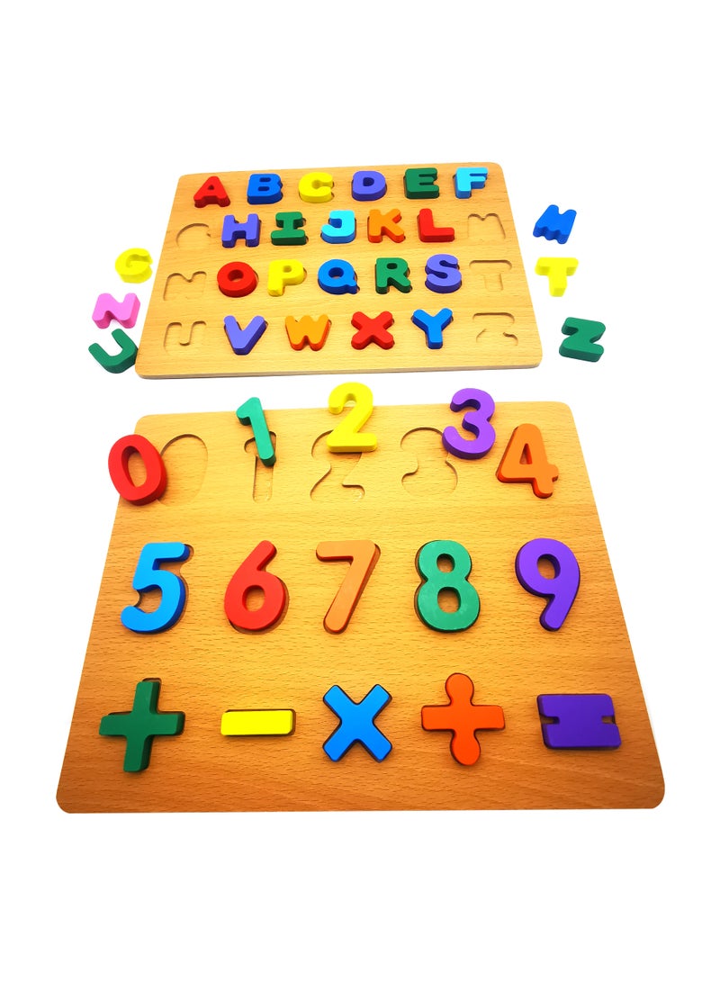 asmat Wooden Alphabet & Number Puzzles: Early Education Toys for Toddlers , One Wooden Puzzles, Math, Alphabet, and Numbers for Preschoolers  - Image 2