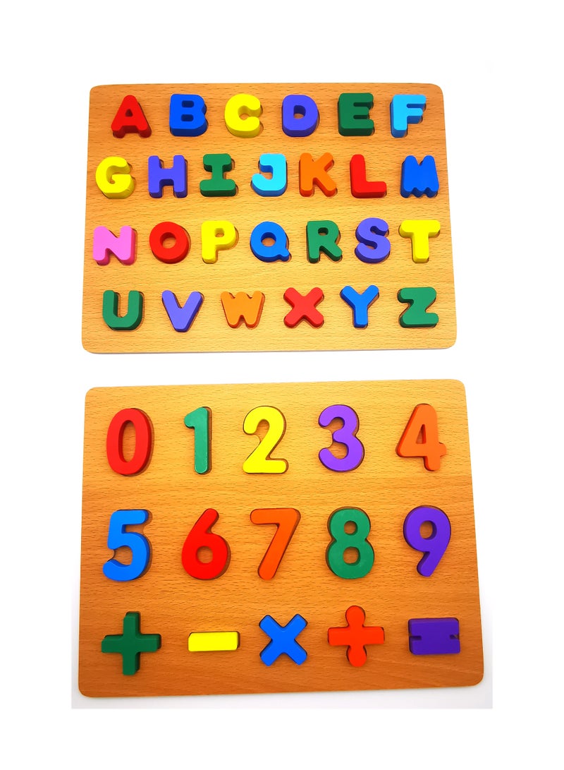 asmat Wooden Alphabet & Number Puzzles: Early Education Toys for Toddlers , One Wooden Puzzles, Math, Alphabet, and Numbers for Preschoolers  - Image 1