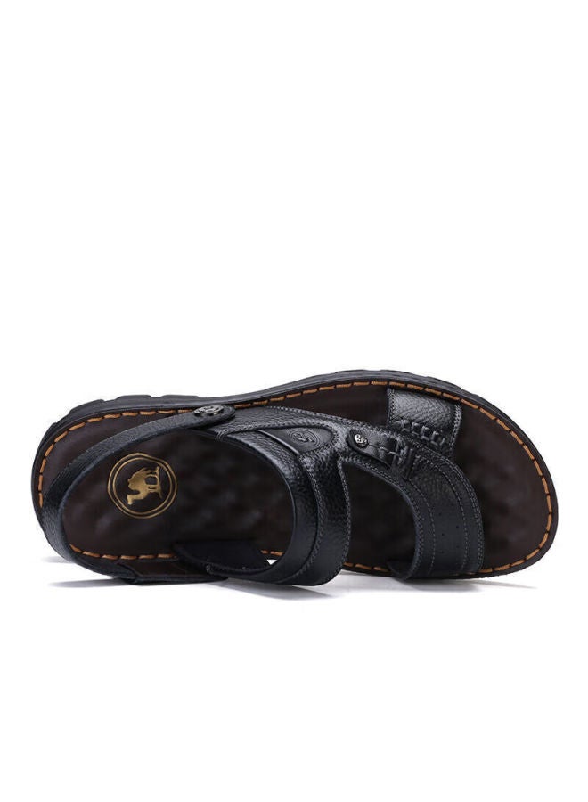 CAMELJEANS Camel Men's Genuine Leather Sandals Cowhide Wear-resistant Beach Shoes W822287612 Black 44 Father's Day Gift - Image 5