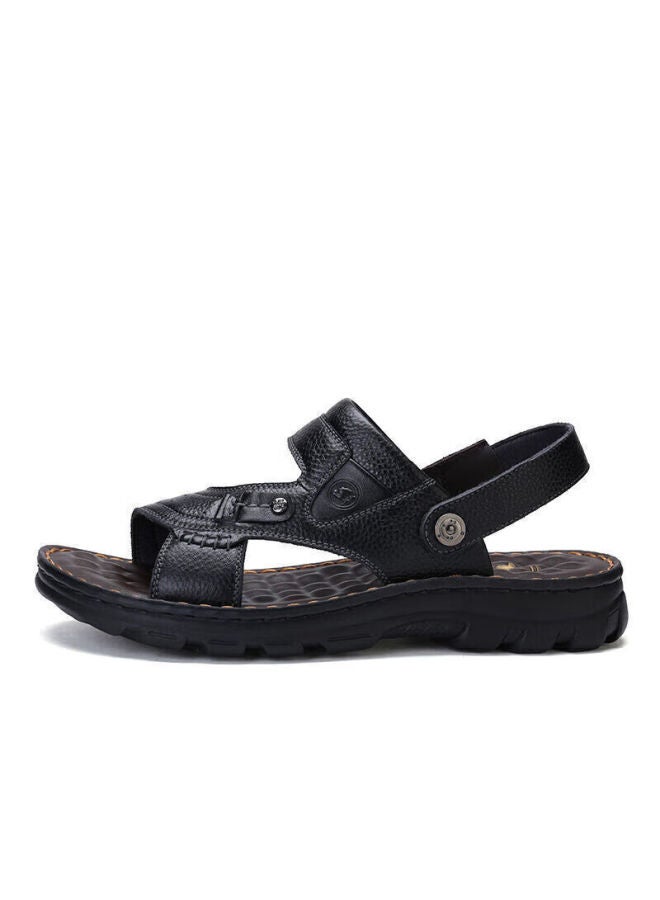 CAMELJEANS Camel Men's Genuine Leather Sandals Cowhide Wear-resistant Beach Shoes W822287612 Black 44 Father's Day Gift - Image 3