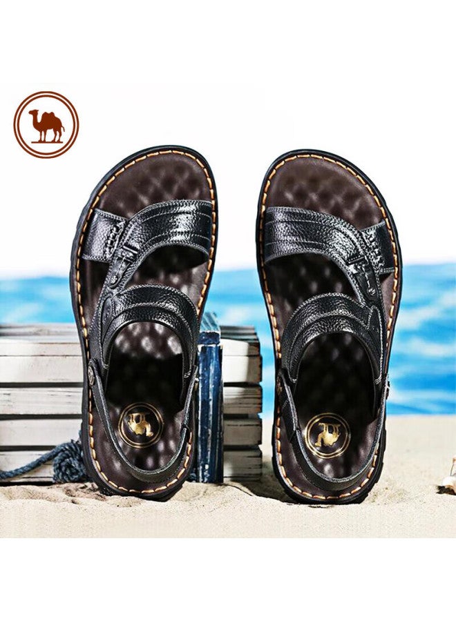 CAMELJEANS Camel Men's Genuine Leather Sandals Cowhide Wear-resistant Beach Shoes W822287612 Black 44 Father's Day Gift - Image 2