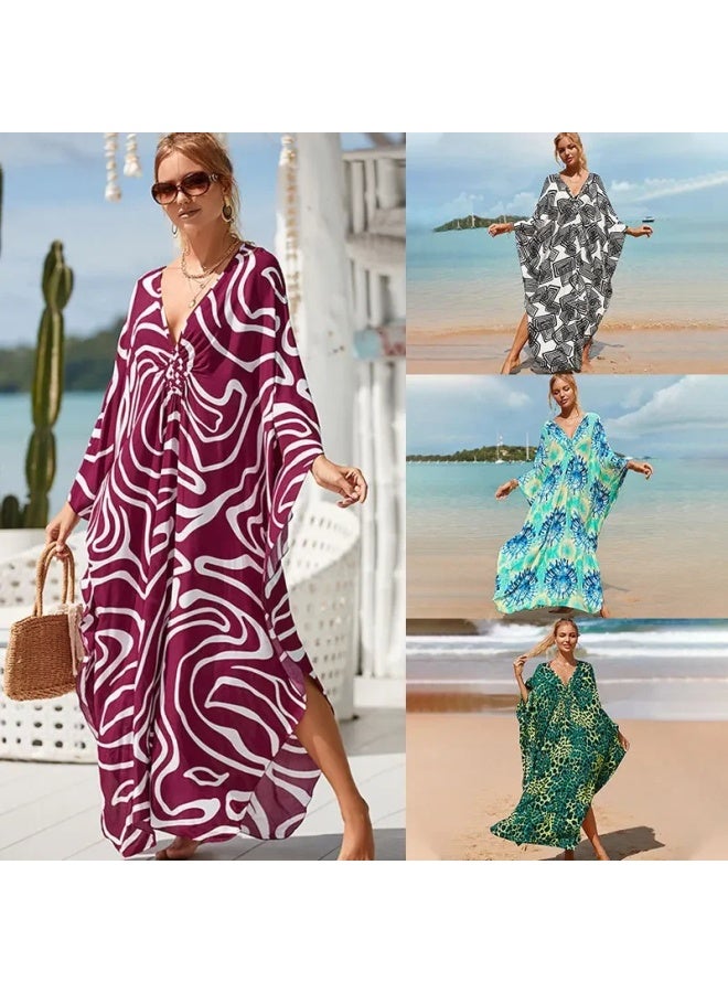 European And American Seaside Holiday Robe Beach Dress Loose Large Size Long Dress Bikini Swimsuit Blouse Sunscreen Shirt For Women-Color:ZS1770-24 Rayon-  - Image 2