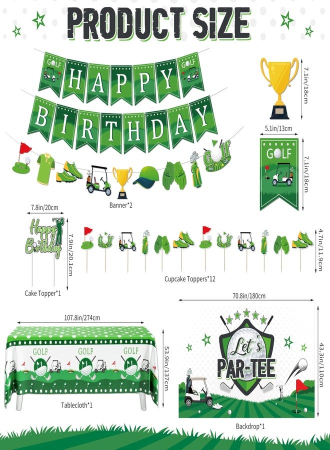 BORAMDO Golf Birthday Party Decorations Set - Happy Birthday Banner, Golf Balloon Arch Kit, Let’s Par-Tee Backdrop, Tablecloth, Cake Toppers - Sports Themed Party Supplies for Kids & Adults - Image 2
