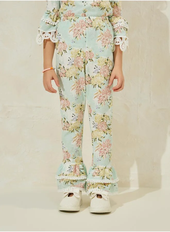 Styli Floral Print 3/4 Sleeve Top & Pants Set