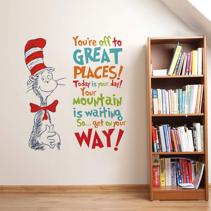b.box Decalplanet Dr Seuss Inspirational Quotes Wall Stickers Kids Wall Decal Saying Classroom Reading Room Baby Nursery Wall Decor - Image 1