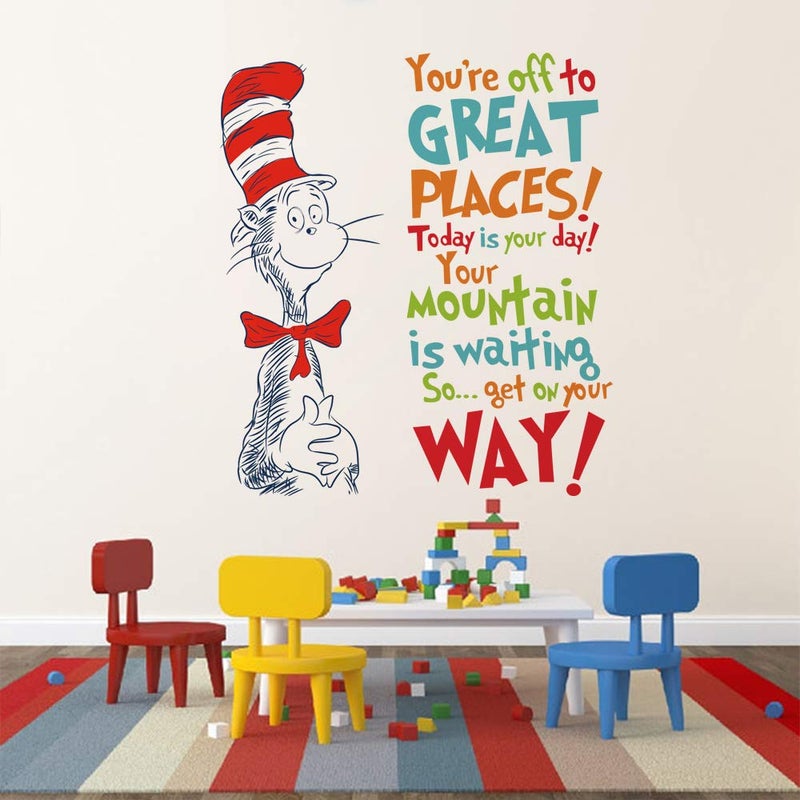 b.box Decalplanet Dr Seuss Inspirational Quotes Wall Stickers Kids Wall Decal Saying Classroom Reading Room Baby Nursery Wall Decor - Image 2