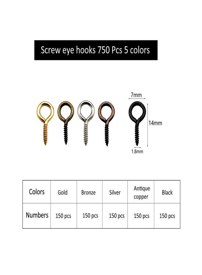 IDEALSV Small Screw Eyes Pin Hooks, 750 Pcs 0.55 Inch Screw in Hook for Jewelry, Cork Bottles,Resin, Bead, 7mm*14mm Small Eye Rings Eyelet Hook for Craft 5 Colors - Image 3