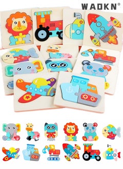 WAOKN 12 Pack Preschool Puzzles,Baby toys,Wooden Animal Puzzles for Boys Girls, Montessori Educational Learning Toy Animal Shape Jigsaw Puzzles Travel Toy Party,for Classroom Prizes Birthdays Gift  - Image 1