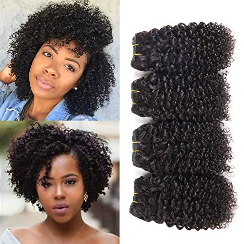 Peiyulex Brazilian Curly Bundles Human Hair Brazilian Kinky Curly Weave 4 Bundles Human Hair 100% Unprocessed Brazilian Virgin Human hair Natural Color (Curly Bundles, 4x8 Inch) - Image 1