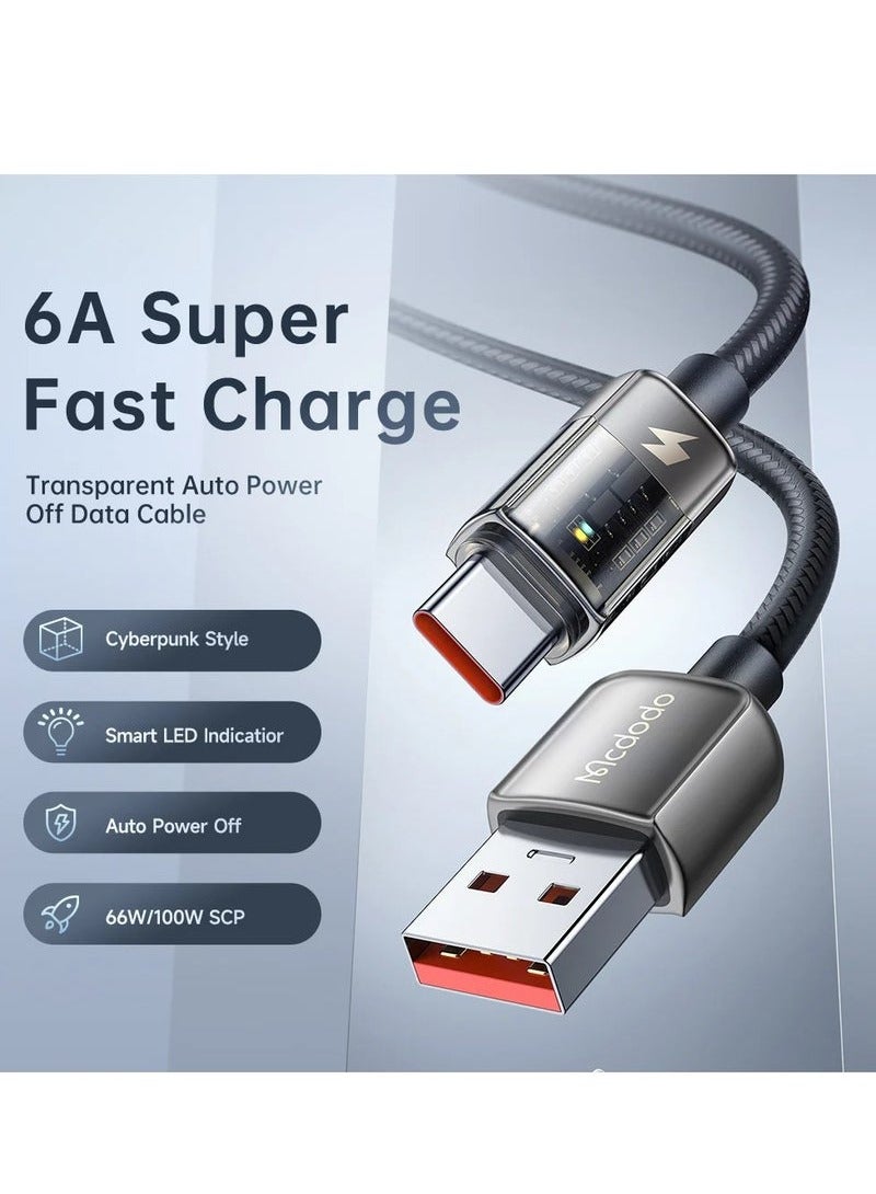 Mcdodo CA3150 Auto Power Off 6A Type-C Super Charge Transparent Data Cable (1.2m) – Ultra-Fast Charging & Data Transfer – Smart Auto Power Off for Battery Protection – Durable, Tangle-Free & LED Indicator – Perfect for Smartphones, Tablets & More - Image 4