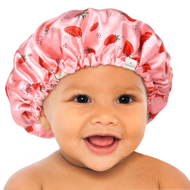 YANIBEST Baby Satin Bonnet Sleep Cap Double Layer Reversible Adjustable Silky Satin Cap for Infant Toddler06MonthsStrawberry