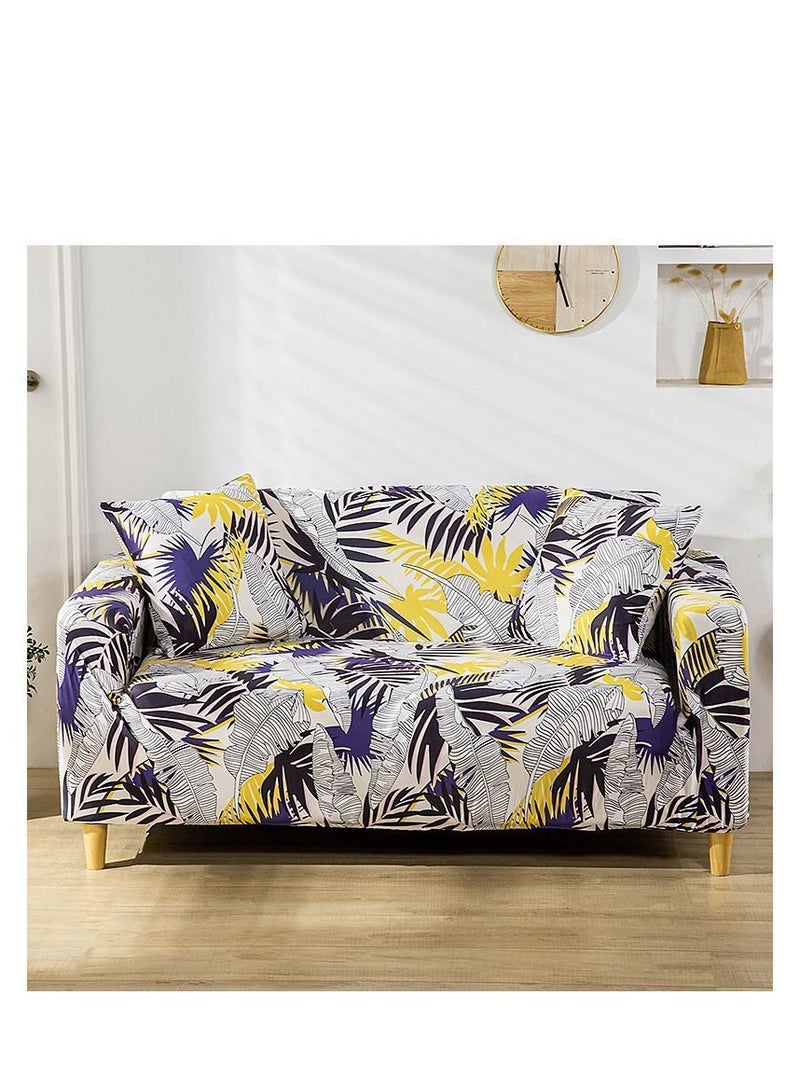 Y&D 1-Seater Exquisitely Floarl Designed Wrinkle-free Anti-slip 360-degree Full Coverage Sofa Slipcover Beige/Blue Length Stretch From 90 To 140cm - Image 1