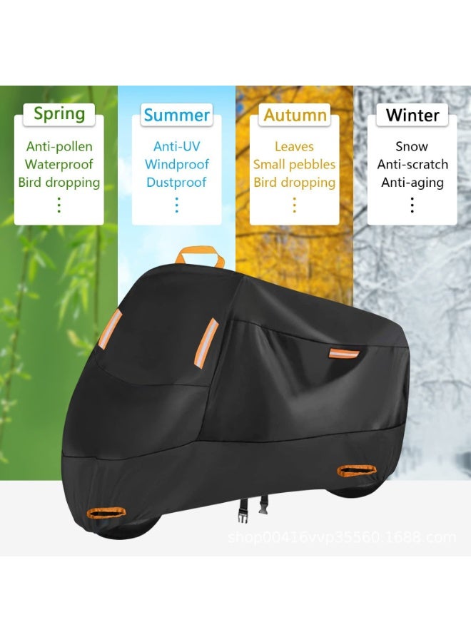 Motorcycle Cover, All Season Durable Waterproof Outdoor Protection Scooter Cover,Reflective Tape Lock-Holes Motorcycle Cover(Black) - Image 2