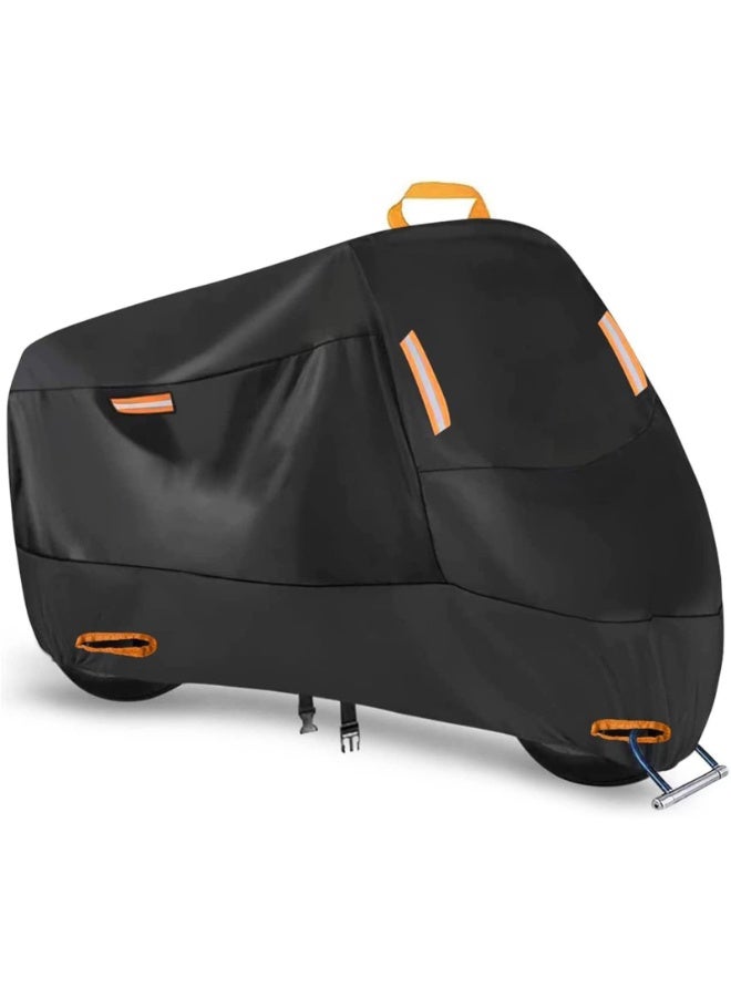 Motorcycle Cover, All Season Durable Waterproof Outdoor Protection Scooter Cover,Reflective Tape Lock-Holes Motorcycle Cover(Black) - Image 1