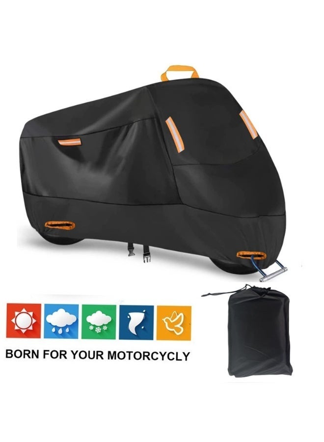 Motorcycle Cover, All Season Durable Waterproof Outdoor Protection Scooter Cover,Reflective Tape Lock-Holes Motorcycle Cover(Black) - Image 5