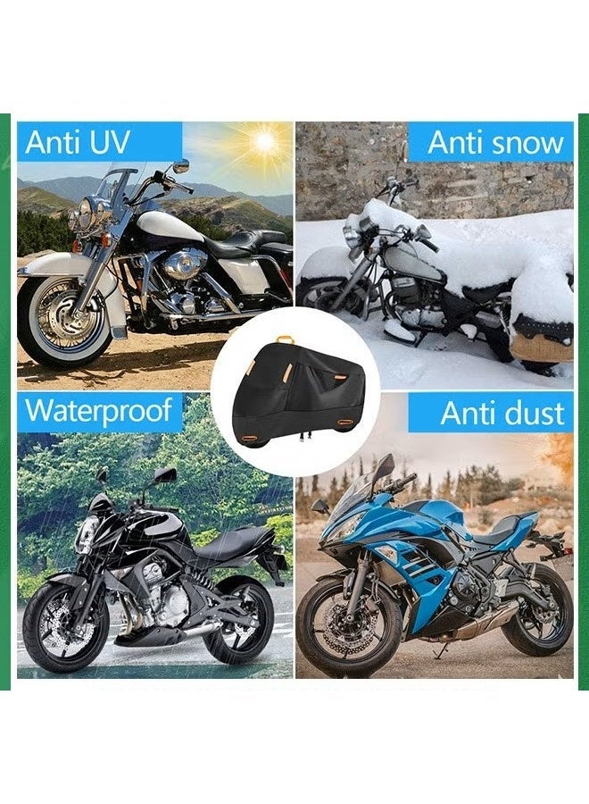 Motorcycle Cover, All Season Durable Waterproof Outdoor Protection Scooter Cover,Reflective Tape Lock-Holes Motorcycle Cover(Black) - Image 4