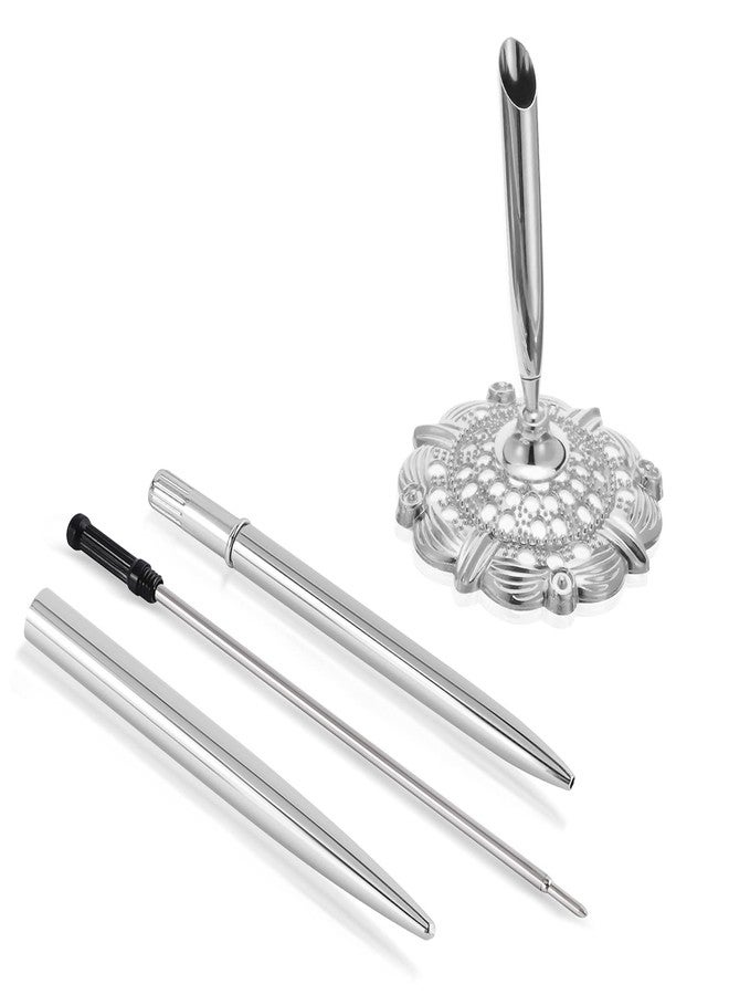 RUTICH Hollow Round Pen Holder Signing Pen Set for Wedding Bridal Engagement Valentine's Day Favors,Silver 2 Pcs… - Image 4