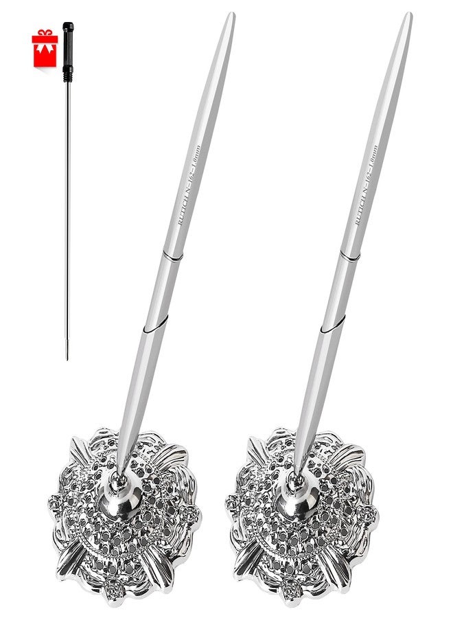 RUTICH Hollow Round Pen Holder Signing Pen Set for Wedding Bridal Engagement Valentine's Day Favors,Silver 2 Pcs… - Image 1