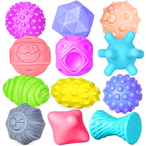 Ynanimery 12 Pcs Sensory Balls for Toddlers 13 Sensory Baby Toys 612 Months Montessori Toy for Babies 612 Months Squeeze Infant Toys Soft Multi Ball Set Gifts with Bright Color Textured - Image 1