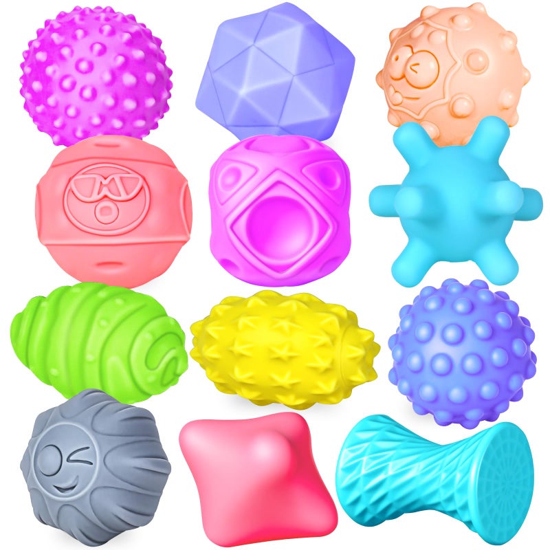 Ynanimery 12 Pcs Sensory Balls for Toddlers 13 Sensory Baby Toys 612 Months Montessori Toy for Babies 612 Months Squeeze Infant Toys Soft Multi Ball Set Gifts with Bright Color Textured - Image 2