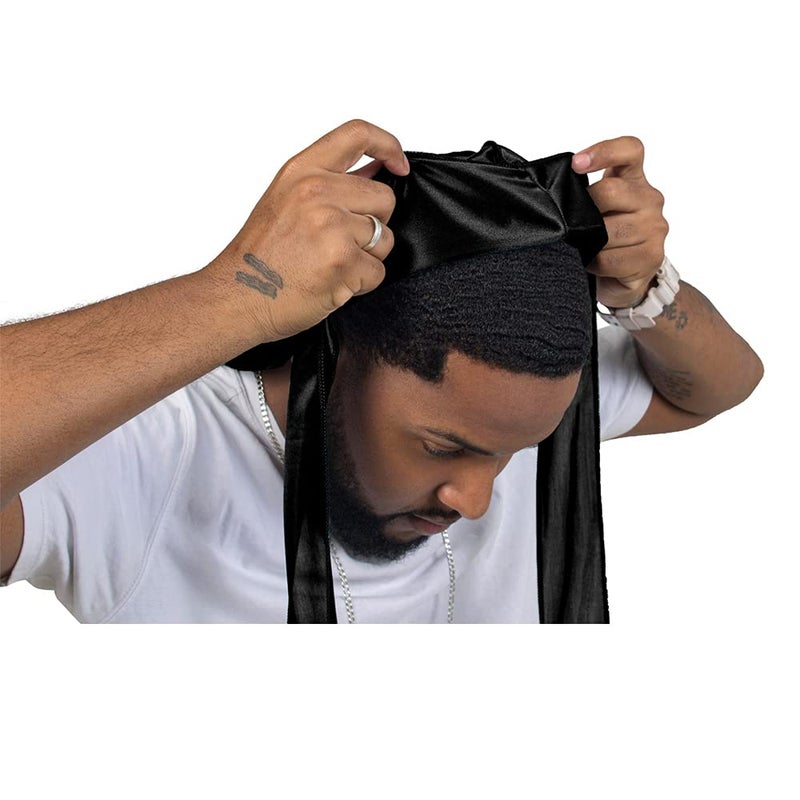 ForceWave Silky Durag for Men Wave Cap Satin Dorag for Men Women 360 Wave Black - Image 2
