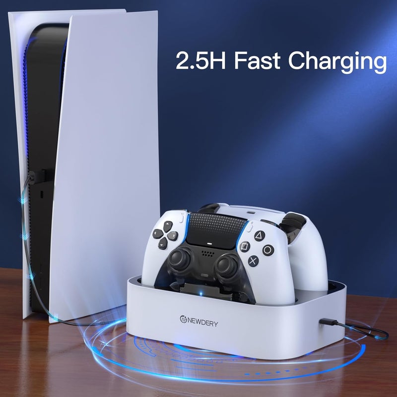 نيودري محطة شحن وحدة تحكم PS5 من لوحدات التحكم DualSense Edge، منصة شحن سريعة مع كابل، محطة شحن لوحدتي تحكم لجهاز PlayStation 5 ووحدات التحكم DualSense Edge (لون أبيض) - Image 2