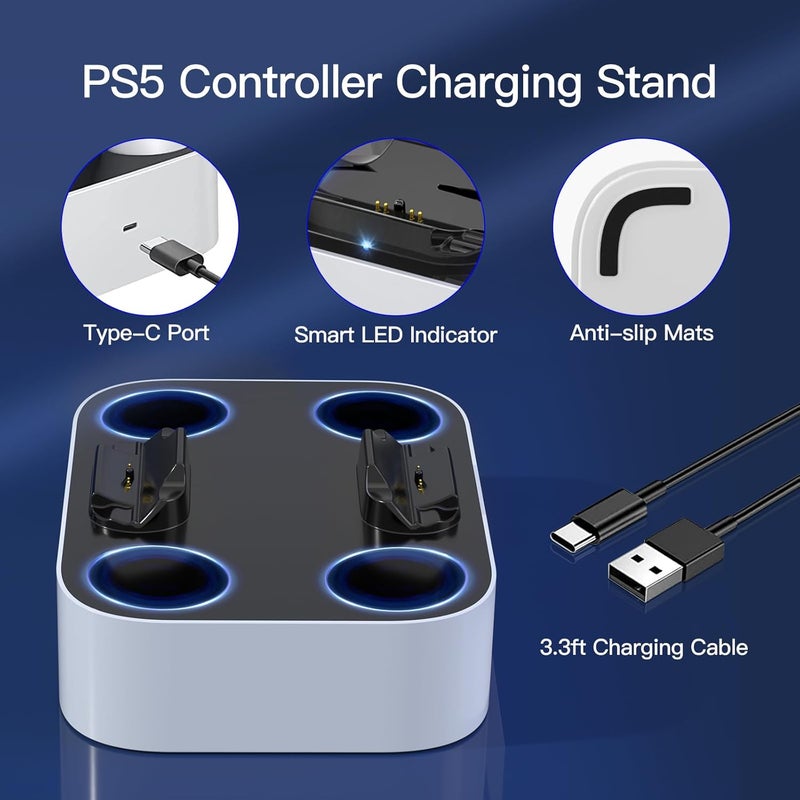 نيودري محطة شحن وحدة تحكم PS5 من لوحدات التحكم DualSense Edge، منصة شحن سريعة مع كابل، محطة شحن لوحدتي تحكم لجهاز PlayStation 5 ووحدات التحكم DualSense Edge (لون أبيض) - Image 4