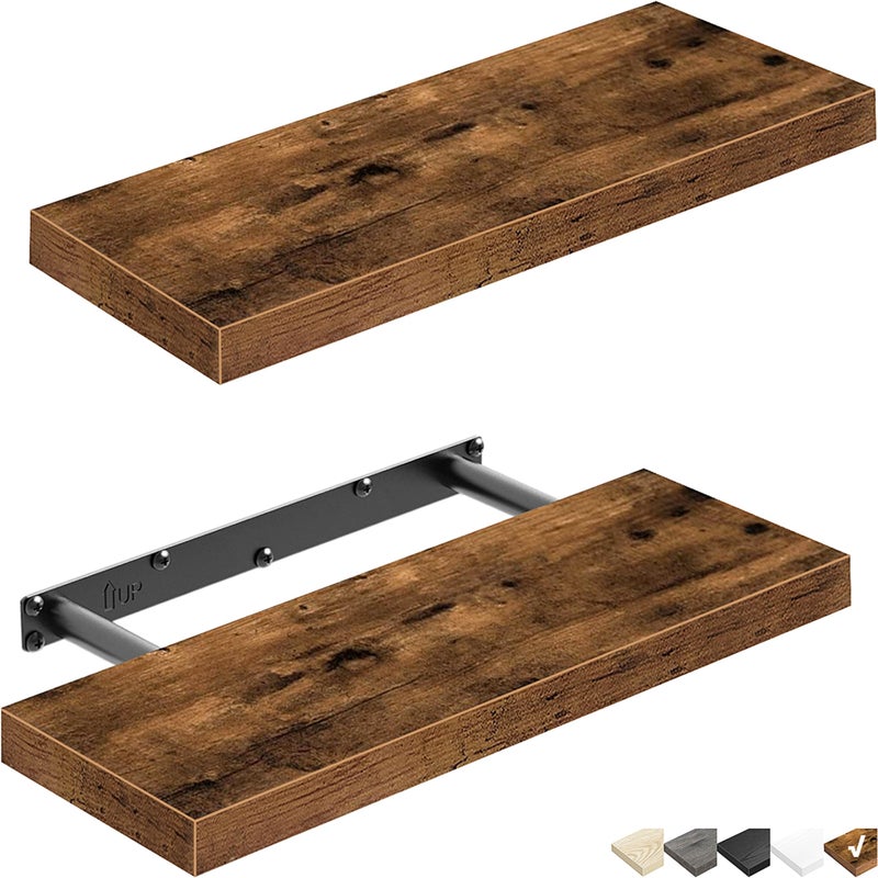 QEEIG Floating Shelves for Wall Bathroom Shelf Bedroom Kitchen Farmhouse Small Book Shelf 16 inch Set of 2, Rustic Brown (015-BN2) - Image 1