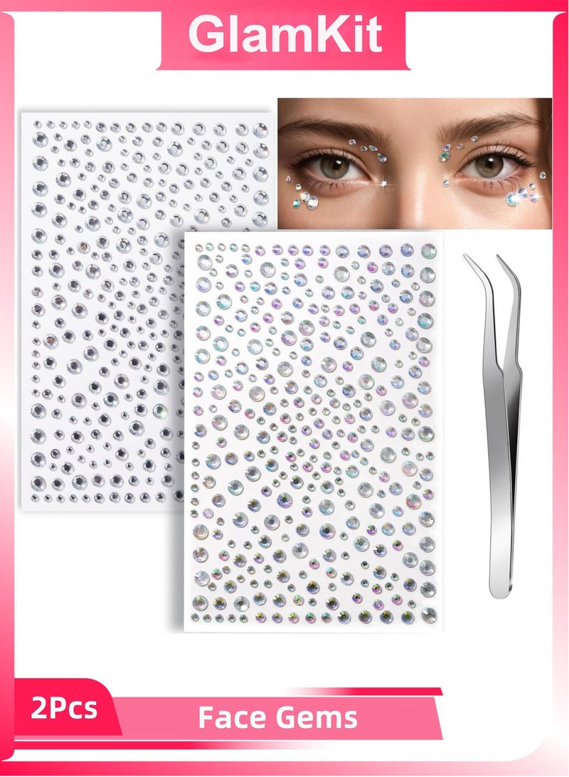 جلامكيت ٢ قطعة من أحجار الوجه واللؤلؤ ذاتية اللصق للمكياج، ملصقات أحجار الراين للوجه والعين، لؤلؤ الشعر للمهرجانات، تزيين الحرف اليدوية، مثالية للحفلات والمناسبات - Image 1