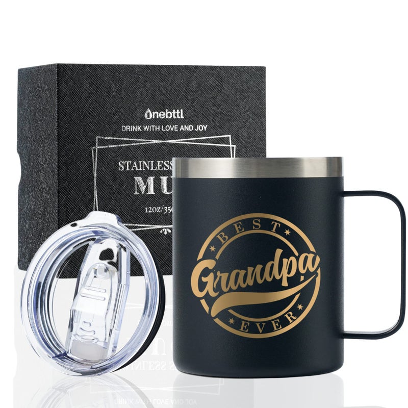 Onebttl Grandpa Coffee Mug Best Grandpa Ever Christmas Gifts for Grandfather from Grandchildren Birthday Fathers Day Gift Stainless Steel Coffee Travel Mug with Lid 12oz350ml