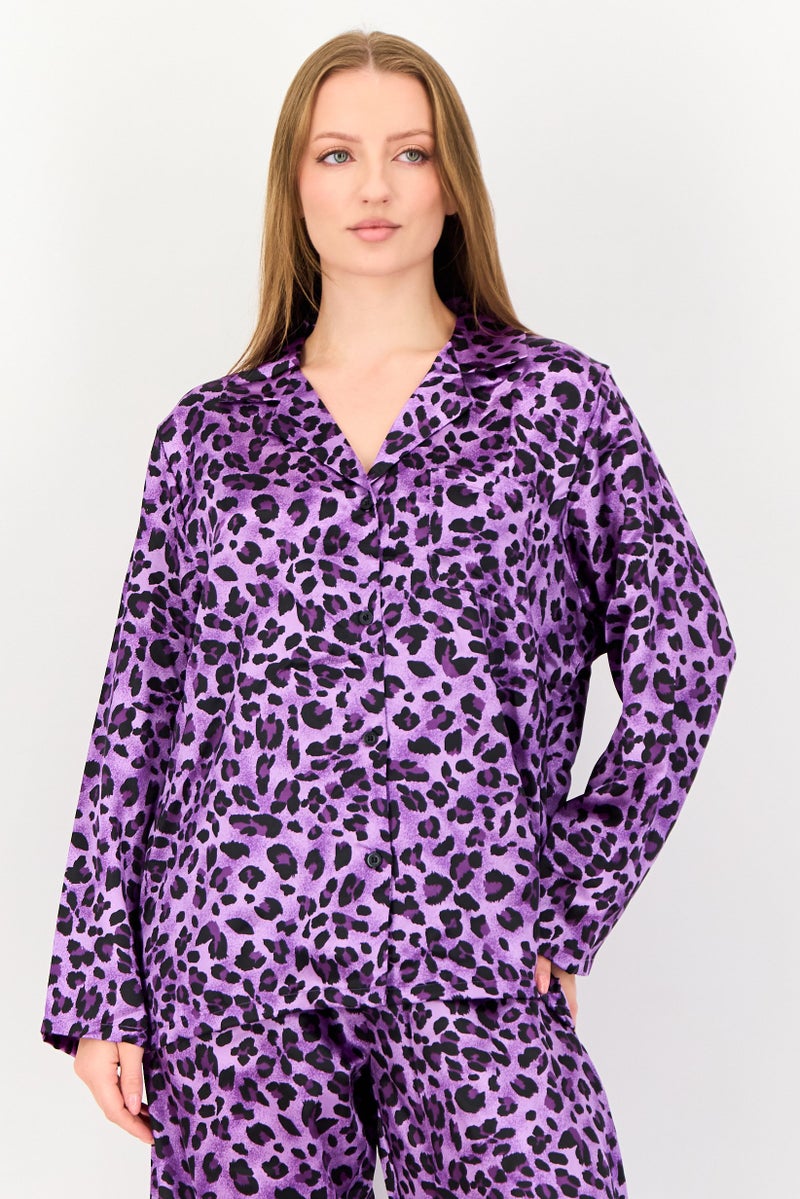 bebe Women 2 Pieces Animal Print Shirt And Bottom Pyjama Set, Multicolor - Image 2