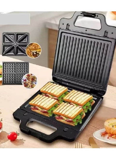 Hammer 3-in-1 sandwich and waffle maker and grill, large size, 1300 watt capacity, non-stick coated plates, multi-use, fast heating, easy to clean, LED indicator, cool-touch exterior, easy-open handle - s1002