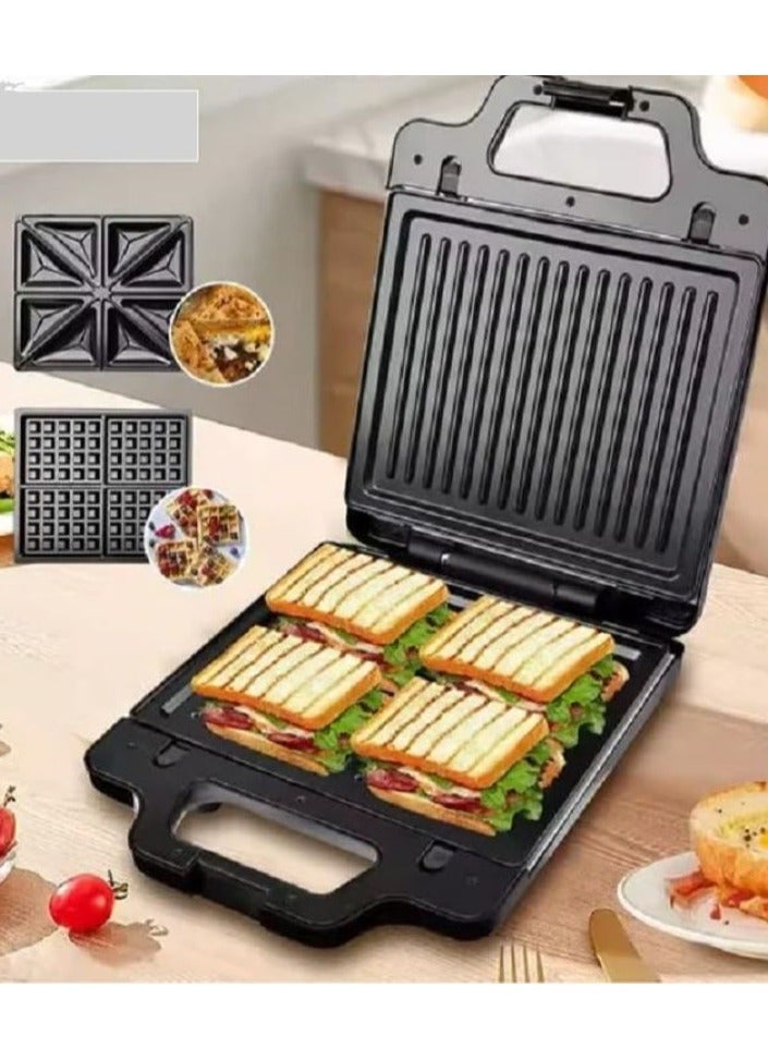 Hammer 3-in-1 sandwich and waffle maker and grill, large size, 1300 watt capacity, non-stick coated plates, multi-use, fast heating, easy to clean, LED indicator, cool-touch exterior, easy-open handle - s1002