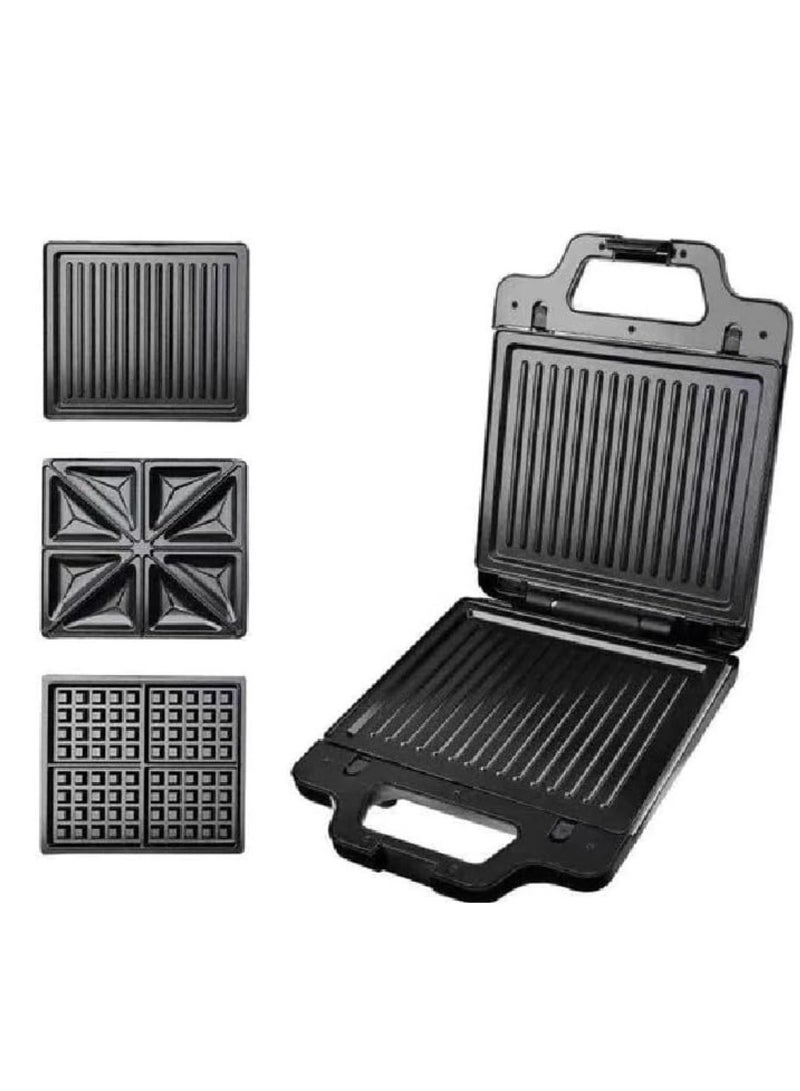 Hammer 3-in-1 sandwich and waffle maker and grill, large size, 1300 watt capacity, non-stick coated plates, multi-use, fast heating, easy to clean, LED indicator, cool-touch exterior, easy-open handle - s1002