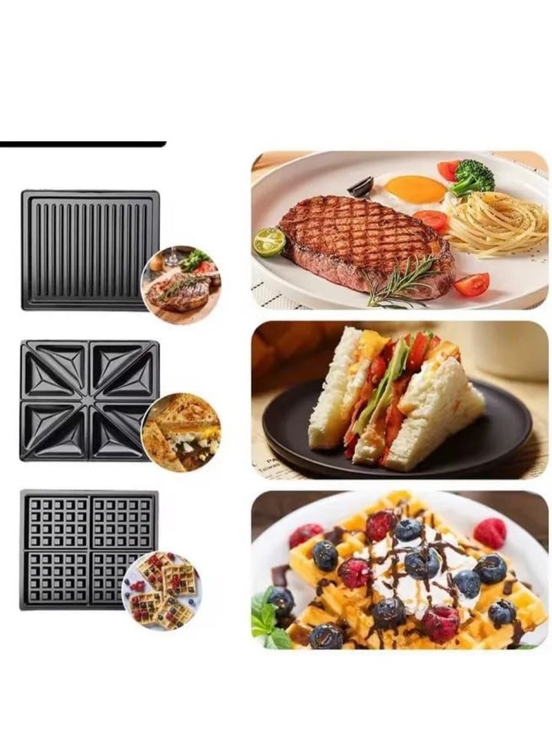 Hammer 3-in-1 sandwich and waffle maker and grill, large size, 1300 watt capacity, non-stick coated plates, multi-use, fast heating, easy to clean, LED indicator, cool-touch exterior, easy-open handle - s1002