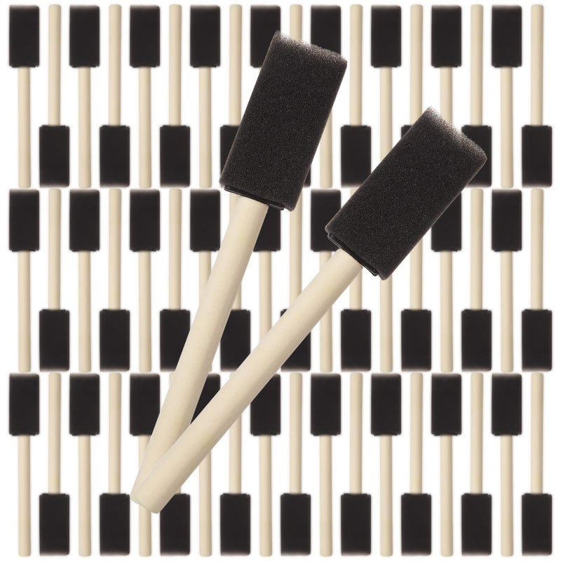 200 Pack 1 inch Foam Brush Bulk Foam Paint Brush Sponge Paint Brush with Wood Handle for Acrylics Stains Varnishes Crafts