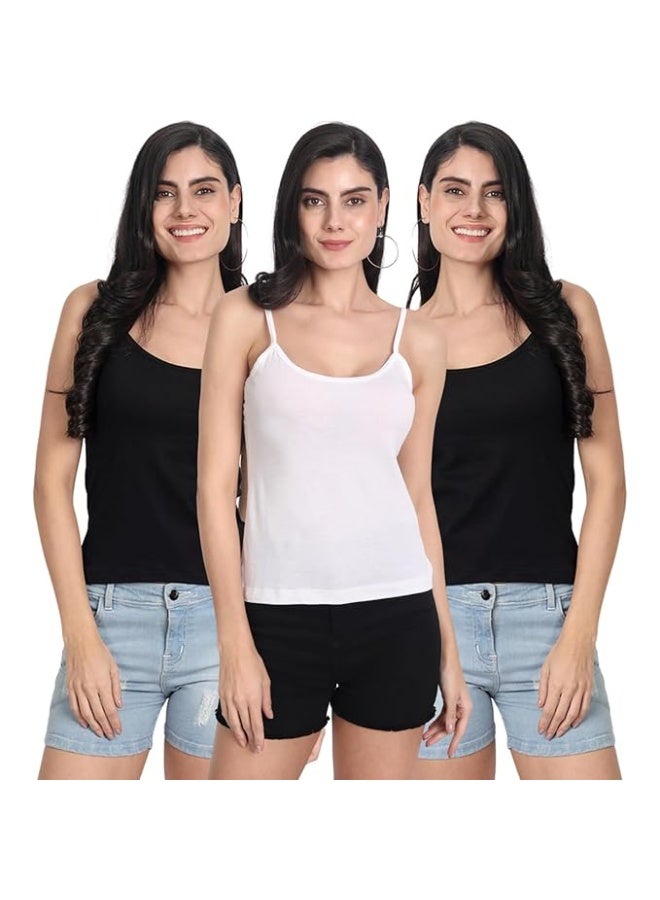 Aimly Women's Regular Fit Cotton Camisole Slip Black White Pack of 3, Contains 2 Black 1 White - Image 1