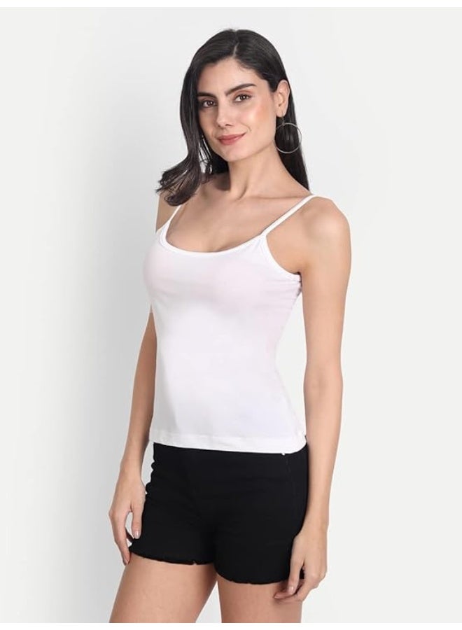 Aimly Women's Regular Fit Cotton Camisole Slip Black White Pack of 3, Contains 2 Black 1 White - Image 4
