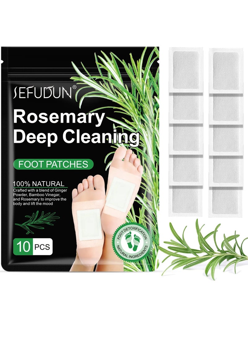 Sefudun 10 قطع لاصقات تنظيف القدم العميق بالروزماري لإزالة السموم لاصقات تنظيف القدم الطبيعية من خل البامبو ومسحوق الزنجبيل للعناية بالقدم أوراق لاصقة لتخفيف التوتر وتحسين النوم لاصقات إزالة السموم للقدم - Image 1