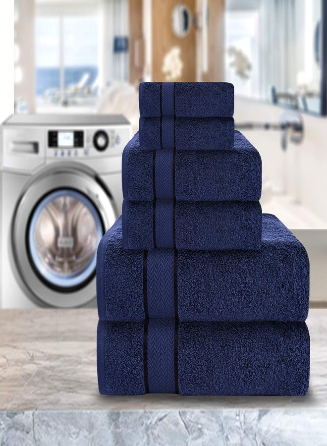 Craftberry - Bath Towels Set-100% Cotton- 2 Bath Towels, 2 Hand Towels & 2 Washcloths- Large, Quick Dry, Absorbent, Plush, Soft- Home,, Shower Towels - 6 Piece Luxury Bathroom Towels - Navy /Dark Blue - Image 3