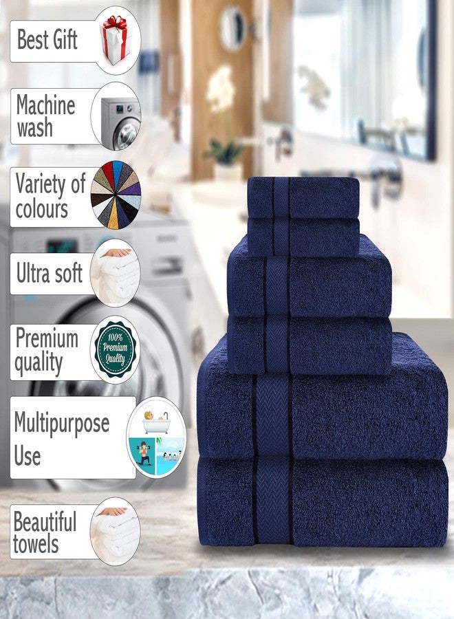 Craftberry - Bath Towels Set-100% Cotton- 2 Bath Towels, 2 Hand Towels & 2 Washcloths- Large, Quick Dry, Absorbent, Plush, Soft- Home,, Shower Towels - 6 Piece Luxury Bathroom Towels - Navy /Dark Blue - Image 5