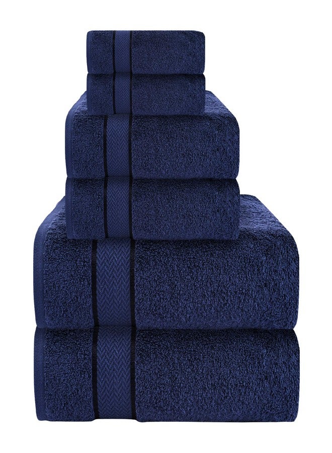 Craftberry - Bath Towels Set-100% Cotton- 2 Bath Towels, 2 Hand Towels & 2 Washcloths- Large, Quick Dry, Absorbent, Plush, Soft- Home,, Shower Towels - 6 Piece Luxury Bathroom Towels - Navy /Dark Blue - Image 1