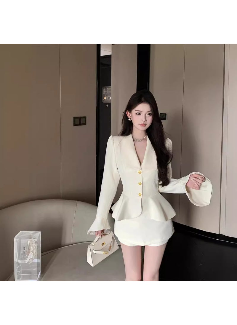 Generic - French Style Bell Sleeve Top Skirt Set for Women Autumn Apricot top - Image 1
