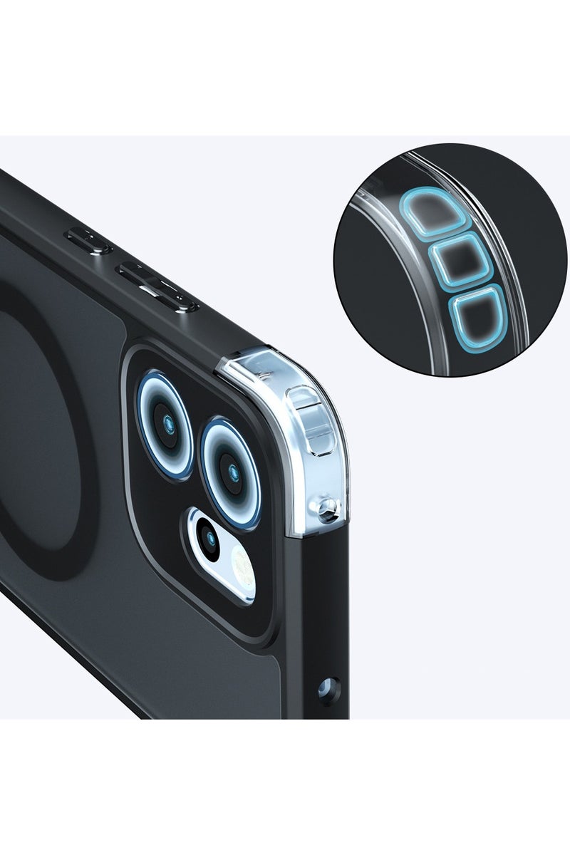 general Magnetic Case for OPPO Reno14F Case, Frosted Matte Translucent Black Case Anti-yellowing Airbag Shockproof PC+TPU Protective Back Cover for OPPO Reno 14F - Image 4