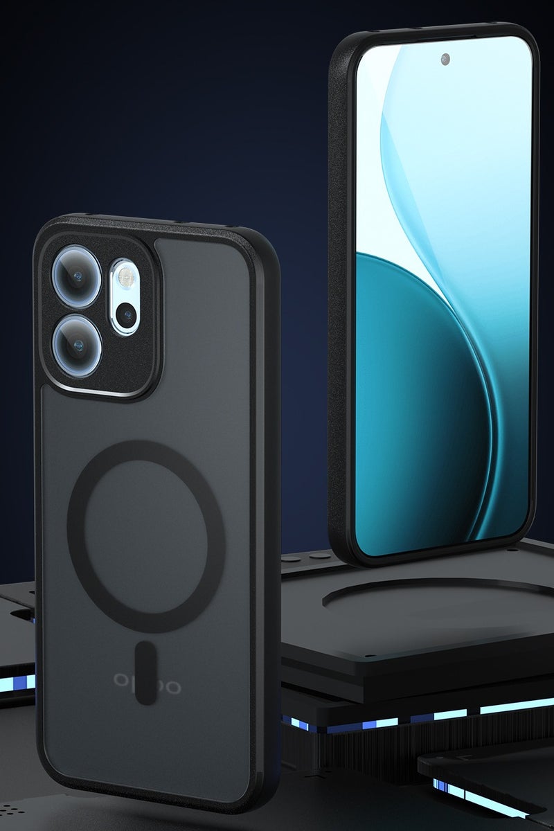 general Magnetic Case for OPPO Reno14F Case, Frosted Matte Translucent Black Case Anti-yellowing Airbag Shockproof PC+TPU Protective Back Cover for OPPO Reno 14F - Image 3