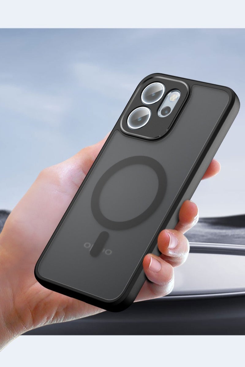 general Magnetic Case for OPPO Reno14F Case, Frosted Matte Translucent Black Case Anti-yellowing Airbag Shockproof PC+TPU Protective Back Cover for OPPO Reno 14F - Image 2