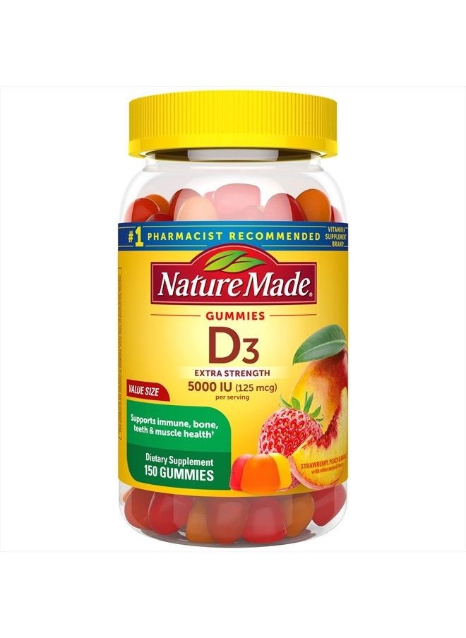 Nature Made Extra Strength Vitamin D3 5000 IU (125 mcg) per serving, Dietary Supplement for Bone, Teeth, Muscle and Immune Health Support, 150 Gummies, 75 Day Supply  - Image 1