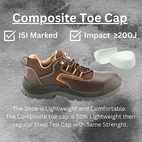 Neosafe Corel A2006_8 Men's Brown Safety Shoe in Oil Pull-up Leather, 200J Non-Metallic Light-Weight Toe Cap, ISI Marked, Size 8 - Image 3