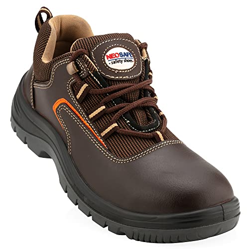 Neosafe Corel A2006_8 Men's Brown Safety Shoe in Oil Pull-up Leather, 200J Non-Metallic Light-Weight Toe Cap, ISI Marked, Size 8 - Image 1